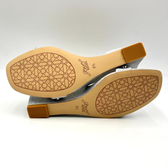 Jewel Badgley Mischka Size 9.5 Peggy Silver Jeweled Wedges Dress Sandals Shoes - Picture 9 of 13